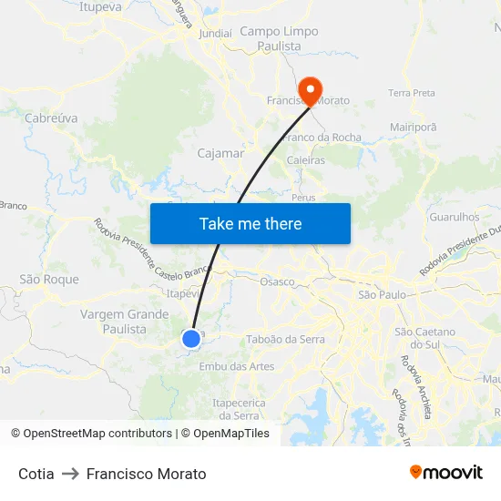 Cotia to Francisco Morato map