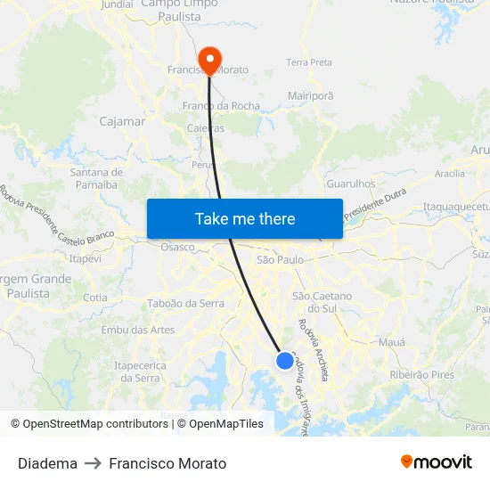 Diadema to Francisco Morato map