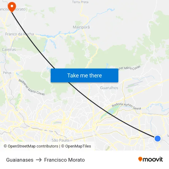 Guaianases to Francisco Morato map