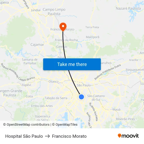 Hospital São Paulo to Francisco Morato map