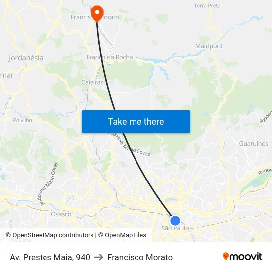 Av. Prestes Maia, 940 to Francisco Morato map