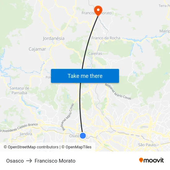 Osasco to Francisco Morato map