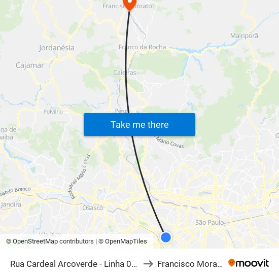 Rua Cardeal Arcoverde - Linha 078 to Francisco Morato map