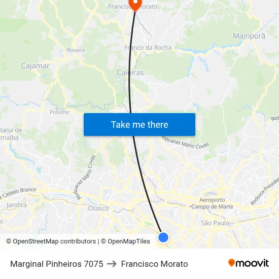 Marginal Pinheiros 7075 to Francisco Morato map