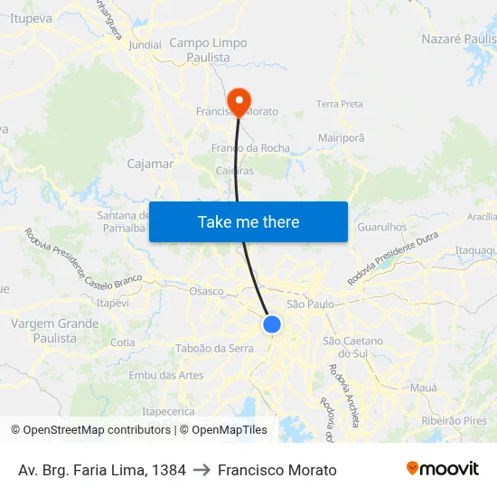 Av. Brg. Faria Lima, 1384 to Francisco Morato map