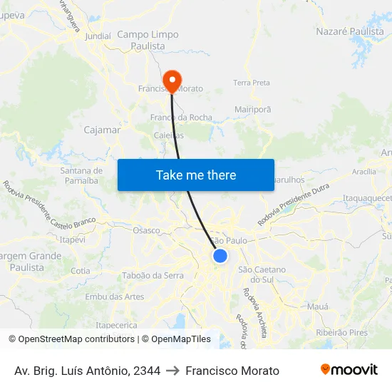 Av. Brig. Luís Antônio, 2344 to Francisco Morato map