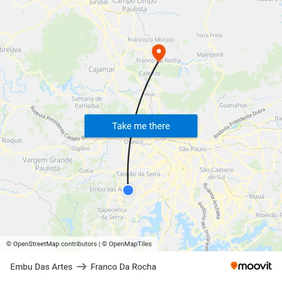 Embu Das Artes to Franco Da Rocha map