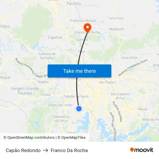 Capão Redondo to Franco Da Rocha map