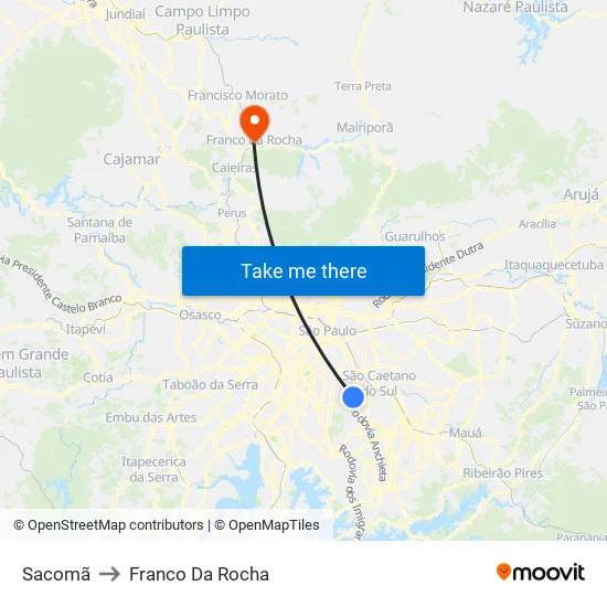 Sacomã to Franco Da Rocha map