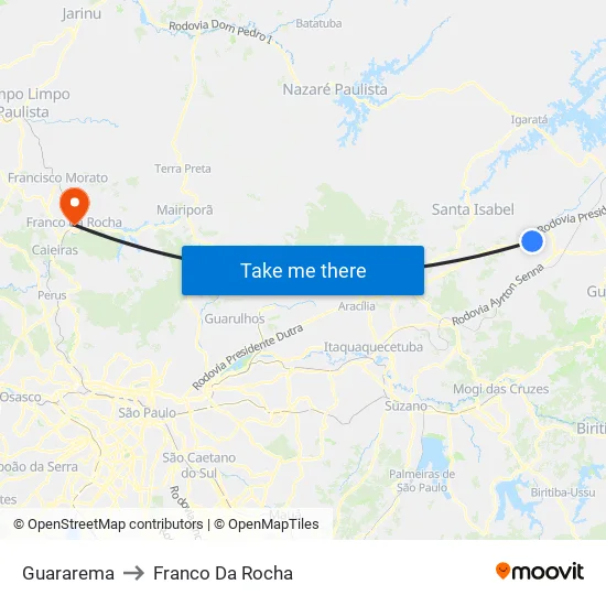 Guararema to Franco Da Rocha map