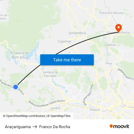 Araçariguama to Franco Da Rocha map