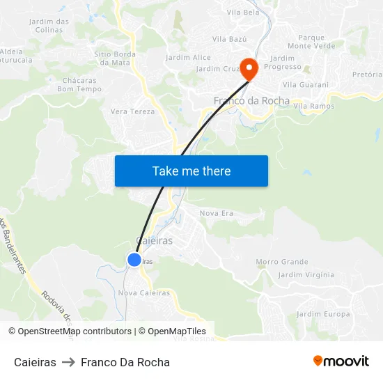 Caieiras to Franco Da Rocha map