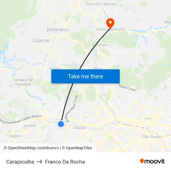 Carapicuíba to Franco Da Rocha map