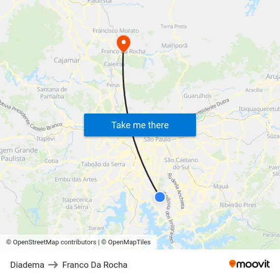 Diadema to Franco Da Rocha map