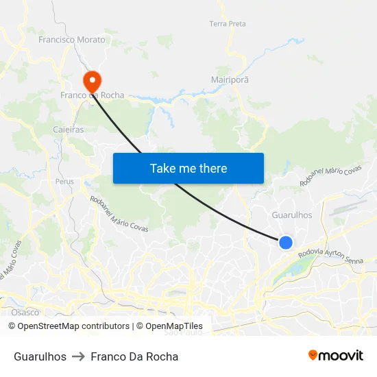 Guarulhos to Franco Da Rocha map