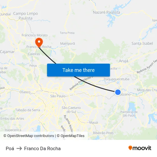 Poá to Franco Da Rocha map