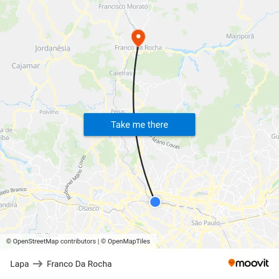 Lapa to Franco Da Rocha map