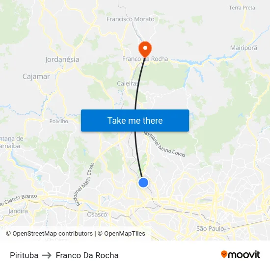 Pirituba to Franco Da Rocha map