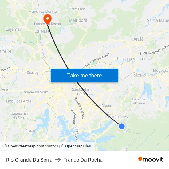 Rio Grande Da Serra to Franco Da Rocha map