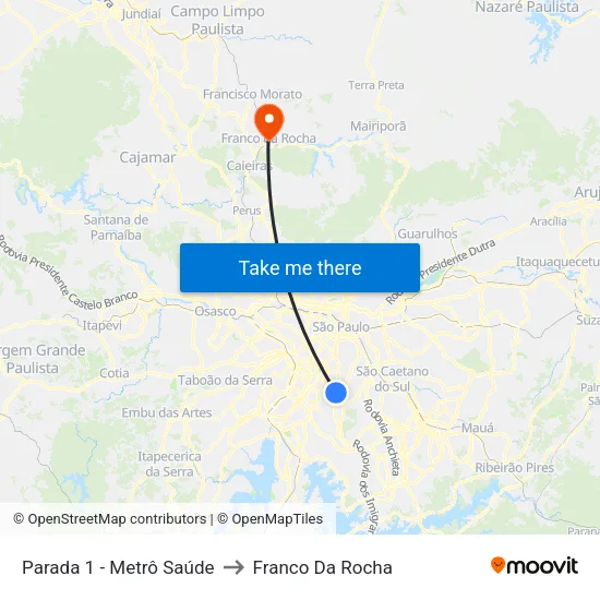 Parada 1 - Metrô Saúde to Franco Da Rocha map