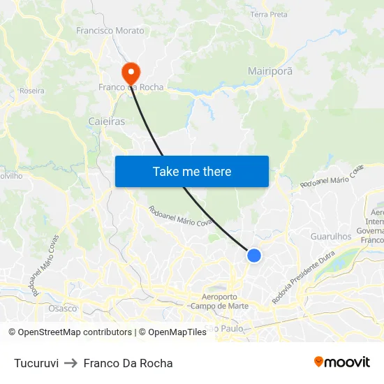 Tucuruvi to Franco Da Rocha map