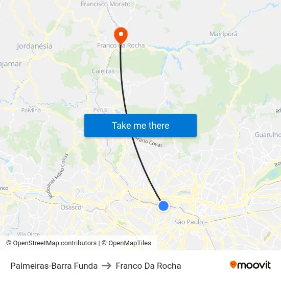 Palmeiras-Barra Funda to Franco Da Rocha map