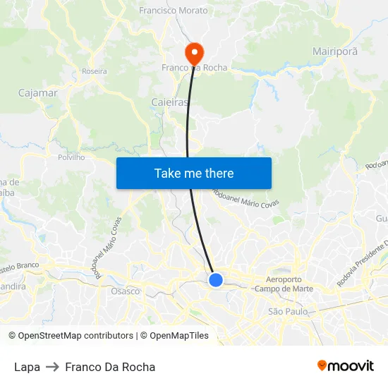 Lapa to Franco Da Rocha map