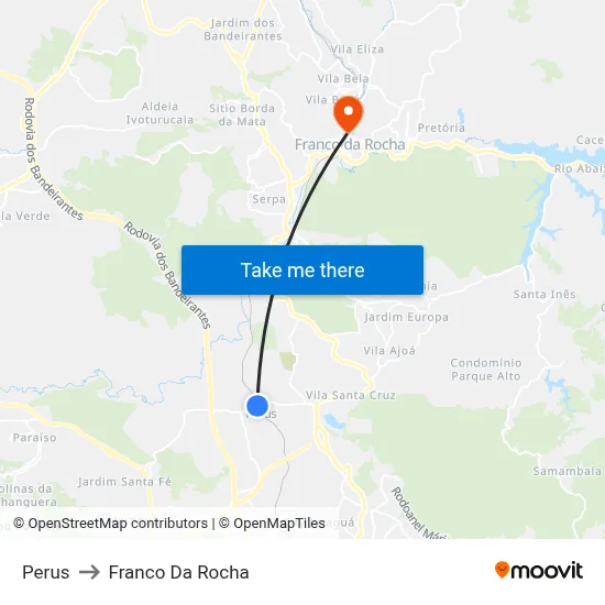 Perus to Franco Da Rocha map
