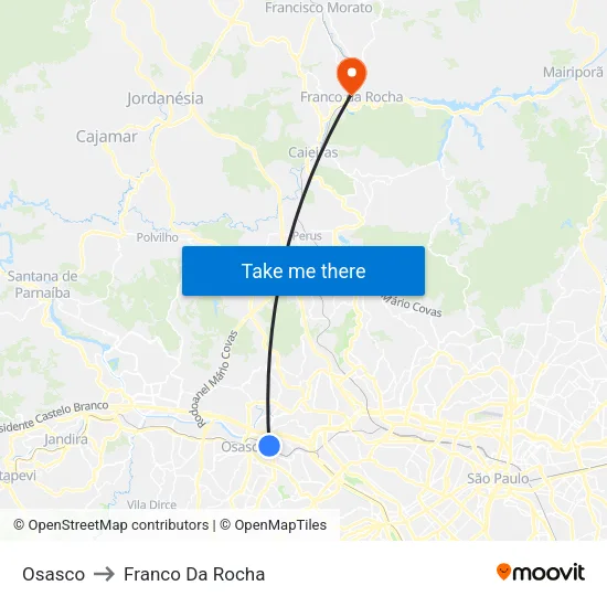 Osasco to Franco Da Rocha map