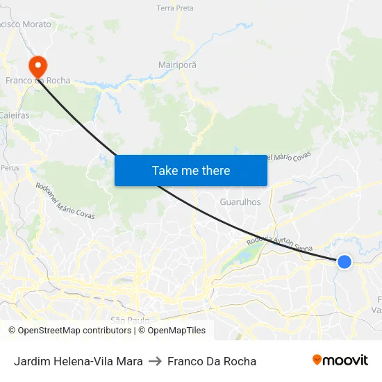 Jardim Helena-Vila Mara to Franco Da Rocha map