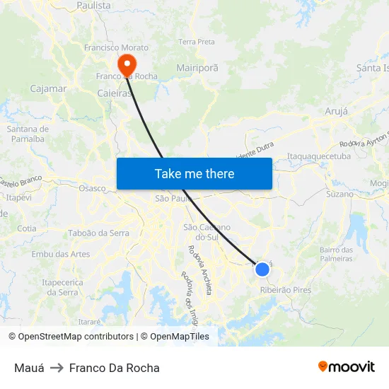 Mauá to Franco Da Rocha map