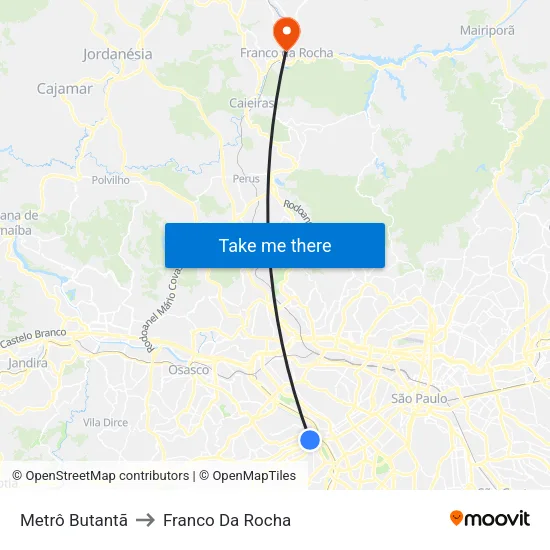 Metrô Butantã to Franco Da Rocha map