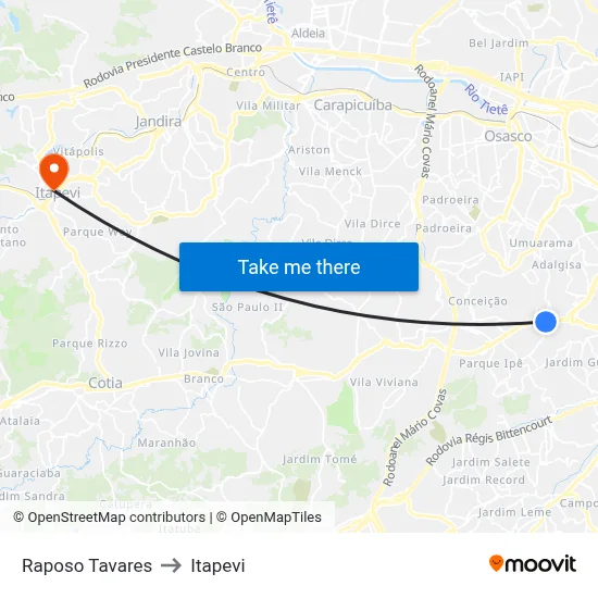 Raposo Tavares to Itapevi map