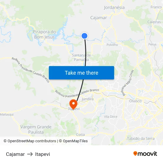 Cajamar to Itapevi map