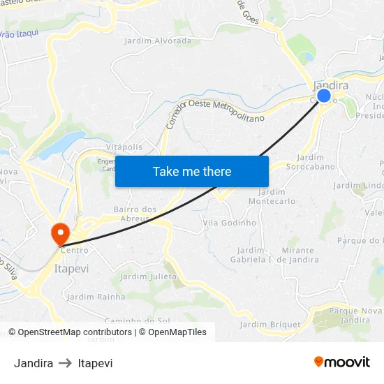 Jandira to Itapevi map