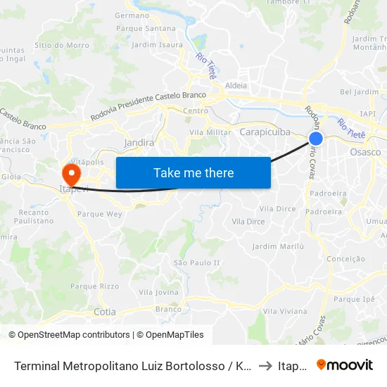 Terminal Metropolitano Luiz Bortolosso / Km 21 to Itapevi map