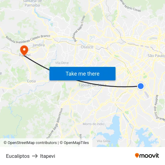 Eucaliptos to Itapevi map