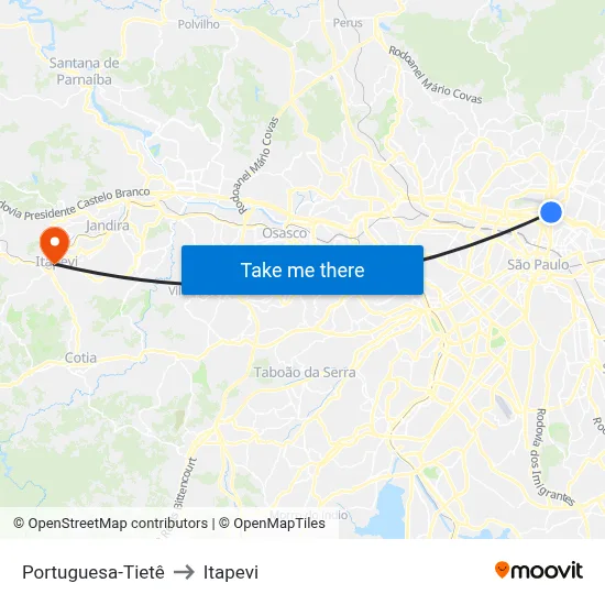 Portuguesa-Tietê to Itapevi map