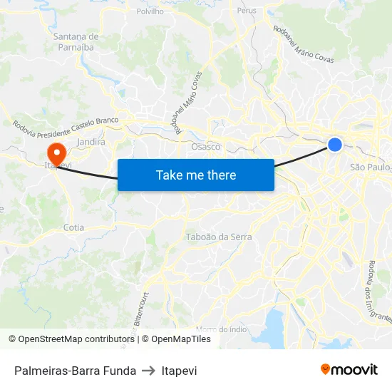 Palmeiras-Barra Funda to Itapevi map