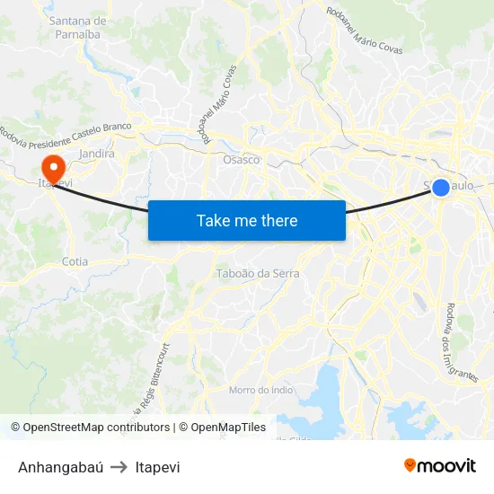 Anhangabaú to Itapevi map
