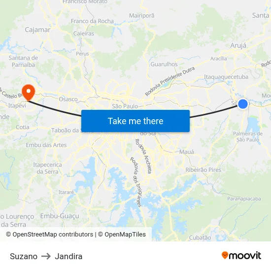 Suzano to Jandira map