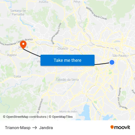 Trianon-Masp to Jandira map