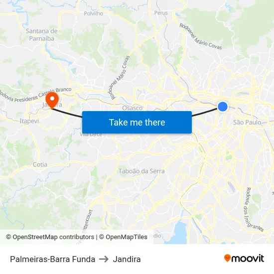 Palmeiras-Barra Funda to Jandira map