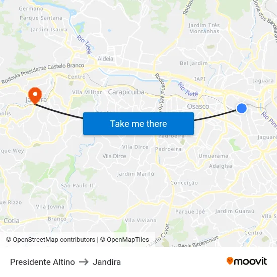 Presidente Altino to Jandira map