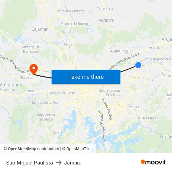 São Miguel Paulista to Jandira map