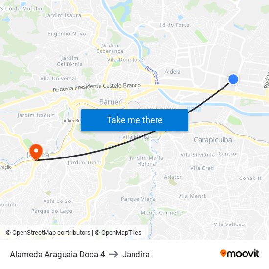 Alameda Araguaia Doca 4 to Jandira map