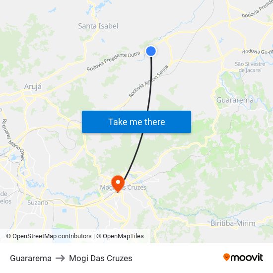 Guararema to Mogi Das Cruzes map