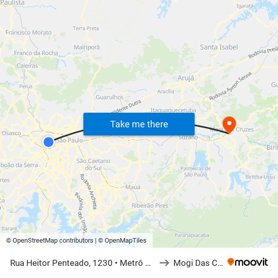 Rua Heitor Penteado, 1230 • Metrô Vila Madalena to Mogi Das Cruzes map