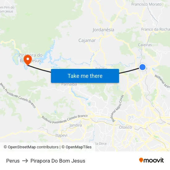 Perus to Pirapora Do Bom Jesus map