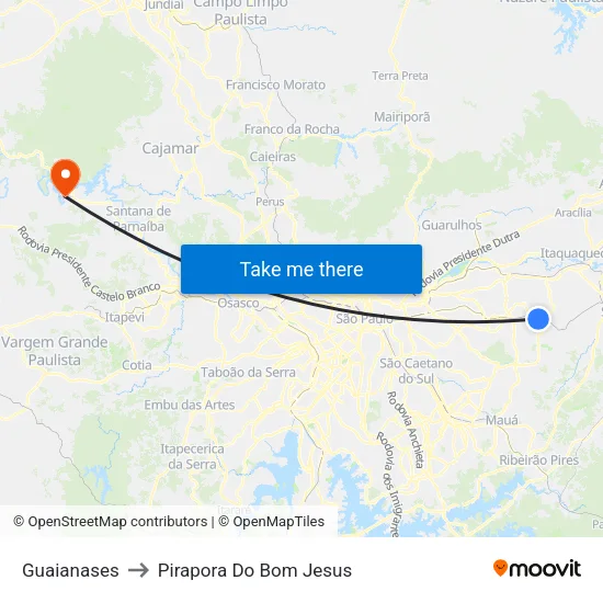 Guaianases to Pirapora Do Bom Jesus map